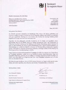 In einem Schreiben an NRW-Umweltminister Remmel schlägt BAfmW-Präsident Dräcker eine Regelung zur Haltung von Drachen und die Keulung von Engeln vor.